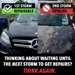 Car hail damage after second storm.